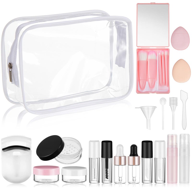 Maxdot 20 Pack Travel Makeup Containers Set Mini Makeup Brush Empty Bottles Kit with Finger Puff Spatulas Leak Proof Refillable Cosmetic Accessories for Liquid Toiletries Skincare Shampoo Mascara - Image 1