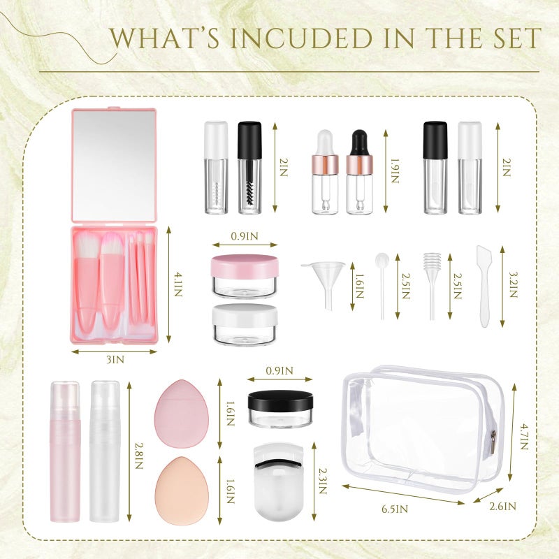 Maxdot 20 Pack Travel Makeup Containers Set Mini Makeup Brush Empty Bottles Kit with Finger Puff Spatulas Leak Proof Refillable Cosmetic Accessories for Liquid Toiletries Skincare Shampoo Mascara - Image 2