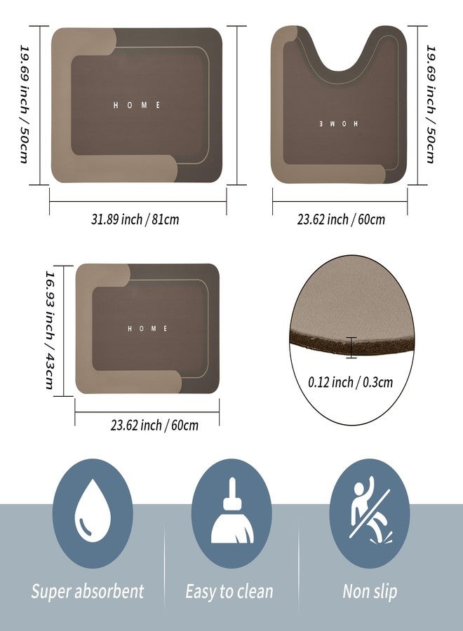 Housego 3PCS Absorbent Bath Mat Magic Rug Sets, Quick Drying Bath Mat Non-Slip Floor Rug Rubber Backed for Bathroom Kitchen Shower Sink (16.9''x23.6''+19.7''x23.6''+19.7''x31.9'', Brown) - Image 2