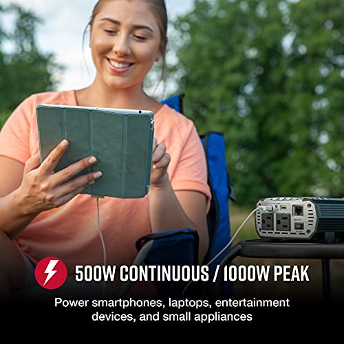 Cobra POWER 500W Power Inverter, Portable – 500-Watt Car Charger, 2 Grounded AC Outlets, 2 Fast Charge USB Ports and Remote Controller (CPIALCDG1) Compatible - Image 2