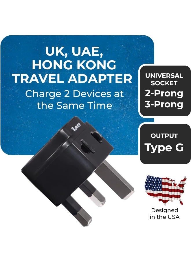 OREI - Uk, Hong Kong Travel Adapter Plug,  Adaptor 2 In 1, For Botswana, England, Uae, Dubai - Safe Grounded Connection - Universal Socket - 4 Pack - Image 1