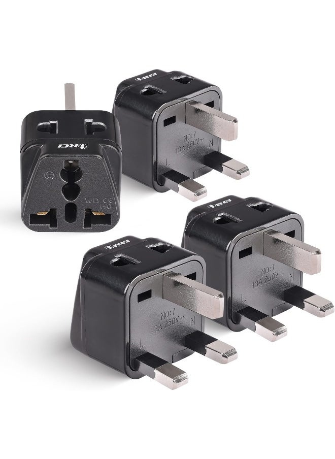 OREI - Uk, Hong Kong Travel Adapter Plug,  Adaptor 2 In 1, For Botswana, England, Uae, Dubai - Safe Grounded Connection - Universal Socket - 4 Pack - Image 1