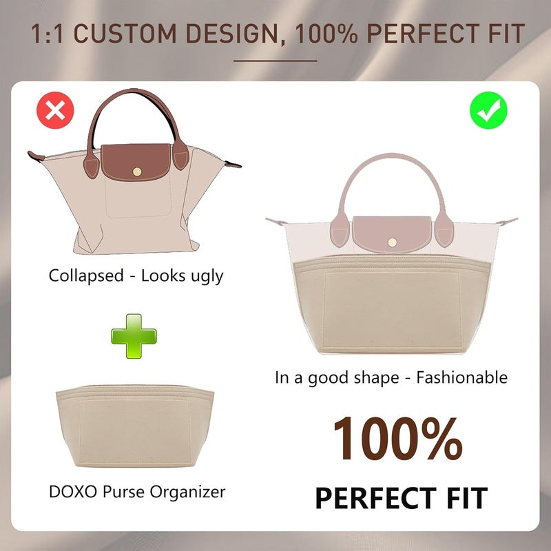 Doxo Longchamp Medium Organizer Insert, Felt Bag Organizer with Multiple Pockets,Suitable for Le pliage M Tote Bag and More(Beige,M) - Image 3