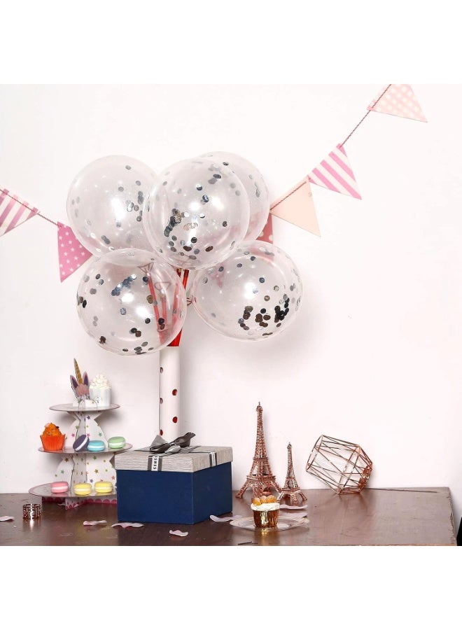 بالونات لاتكس بالكونفيتي الفضي للحفلات - عبوة ٦٠ قطعة، ١٢ بوصة، بالونات لامعة بالكونفيتي الفضي مناسبة لحفلات الزفاف، التخرج، استحمام الطفل، واحتفالات أعياد الميلاد - Image 5