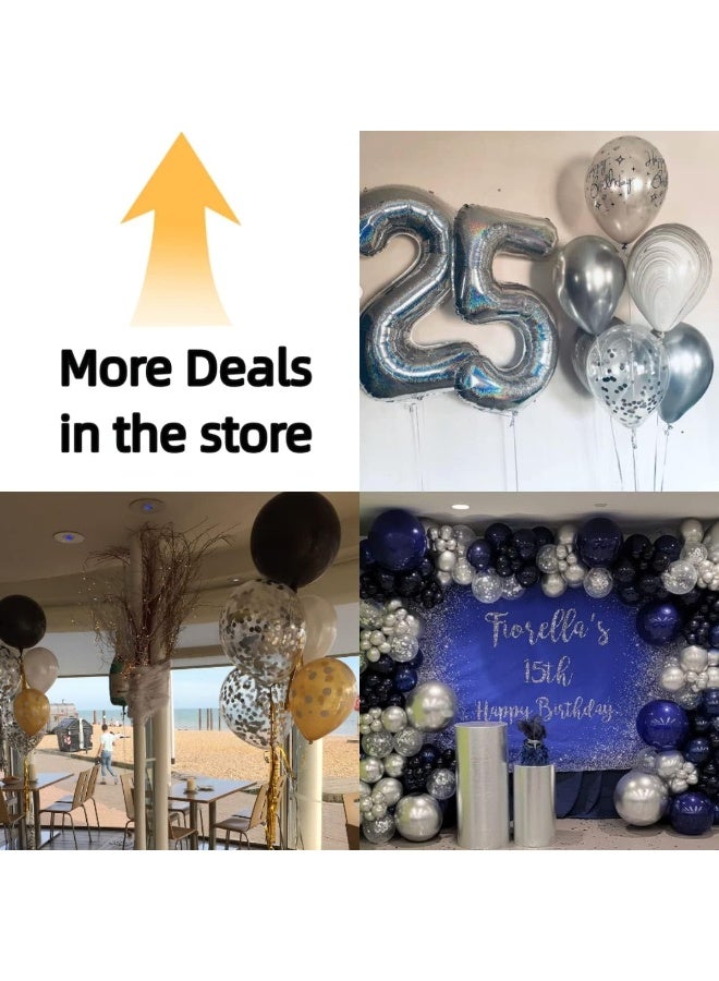 بالونات لاتكس بالكونفيتي الفضي للحفلات - عبوة ٦٠ قطعة، ١٢ بوصة، بالونات لامعة بالكونفيتي الفضي مناسبة لحفلات الزفاف، التخرج، استحمام الطفل، واحتفالات أعياد الميلاد - Image 2