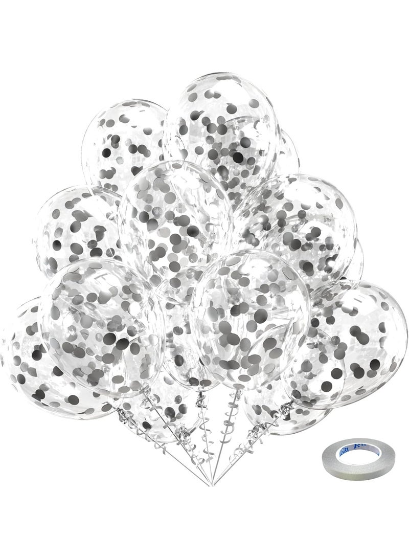 بالونات لاتكس بالكونفيتي الفضي للحفلات - عبوة ٦٠ قطعة، ١٢ بوصة، بالونات لامعة بالكونفيتي الفضي مناسبة لحفلات الزفاف، التخرج، استحمام الطفل، واحتفالات أعياد الميلاد - Image 1