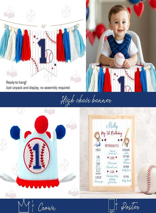 Fiesec Rookie of the Year First Birthday Decorations - 100 PCs Baby Boy Baseball Themed Party Supplies with Our Rookie Year Backdrop, Balloon Garland, Number 1 Foil Balloon - Image 5