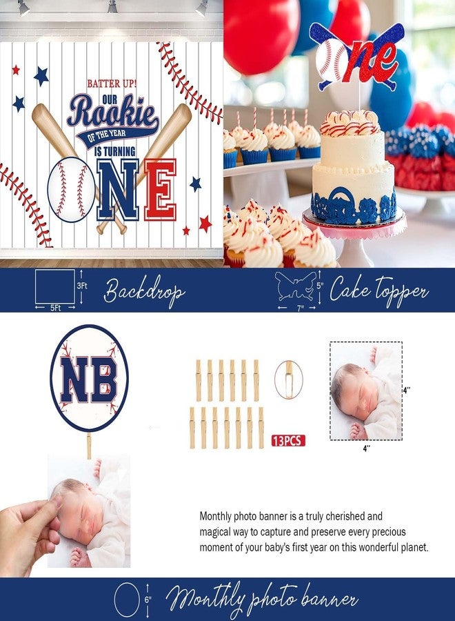 Fiesec Rookie of the Year First Birthday Decorations - 100 PCs Baby Boy Baseball Themed Party Supplies with Our Rookie Year Backdrop, Balloon Garland, Number 1 Foil Balloon - Image 4