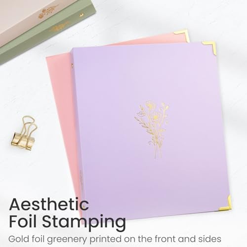 Sooez 3 Ring Binder Cute 1 Inch Binders with Gold Foil Metal Corners Three Ring Recipe Binder with Pocket Fits 85 x 11 Paper for Women School Home Office Supplies Letter Size - Image 3