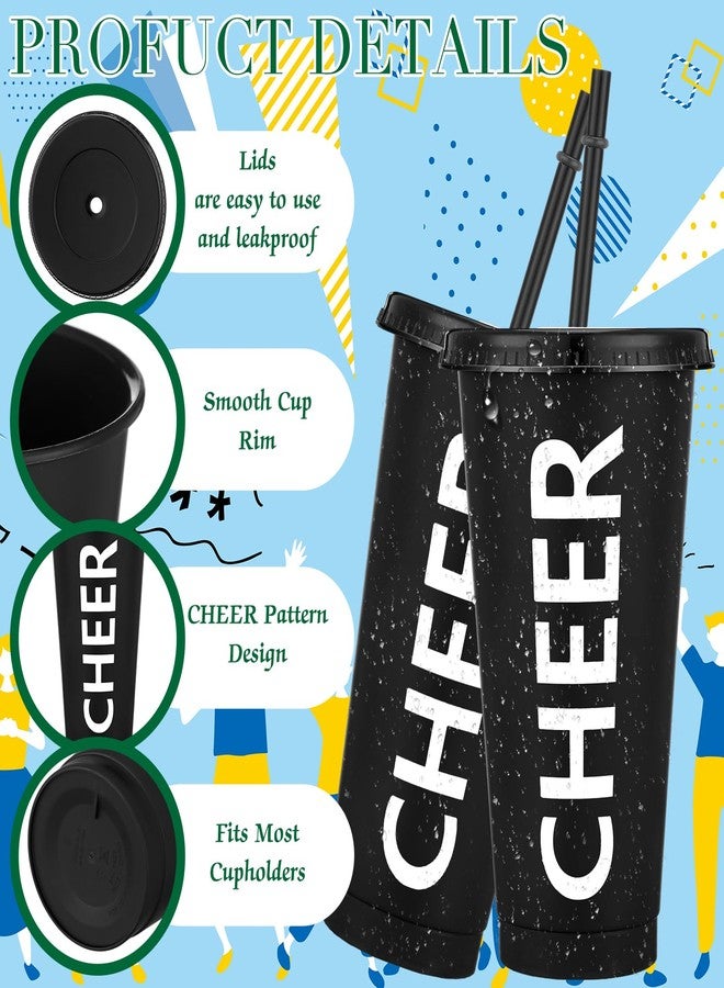 Layhit 6 Sets Cheerleader Gift Bulk for Team Cheer Cups 24 oz Reusable Plastic Cheer Tumblers Cheerleader Cup with Lid and Straw for Team Sport Party Favor Supplies Senior Night Gift (Black) - Image 3