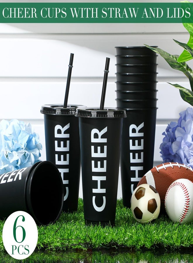Layhit 6 Sets Cheerleader Gift Bulk for Team Cheer Cups 24 oz Reusable Plastic Cheer Tumblers Cheerleader Cup with Lid and Straw for Team Sport Party Favor Supplies Senior Night Gift (Black) - Image 4