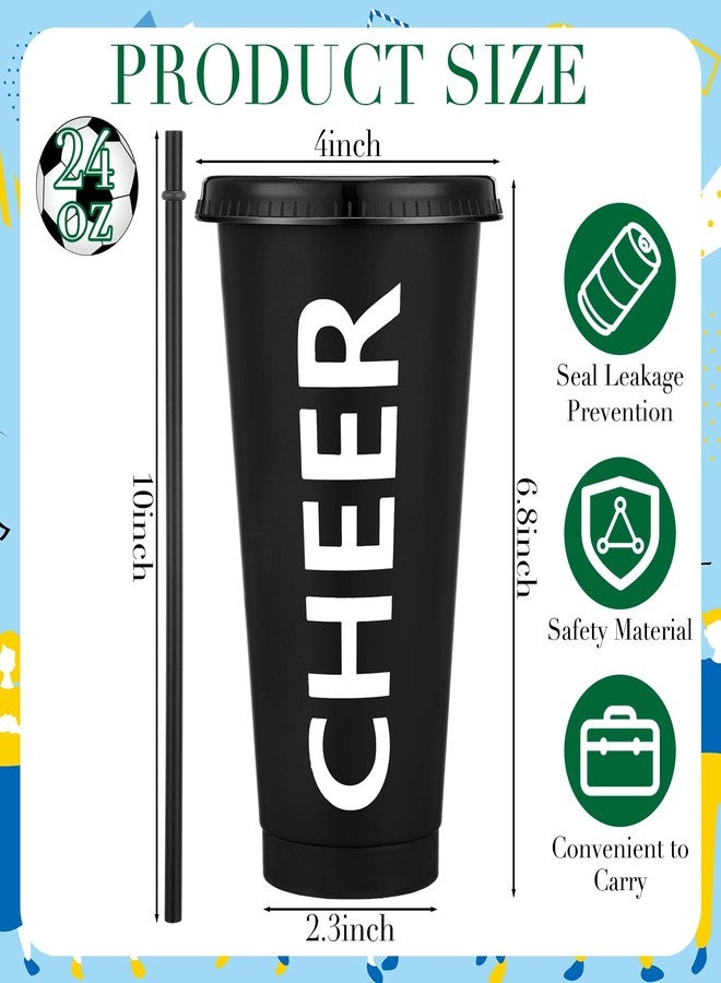 Layhit 6 Sets Cheerleader Gift Bulk for Team Cheer Cups 24 oz Reusable Plastic Cheer Tumblers Cheerleader Cup with Lid and Straw for Team Sport Party Favor Supplies Senior Night Gift (Black) - Image 2