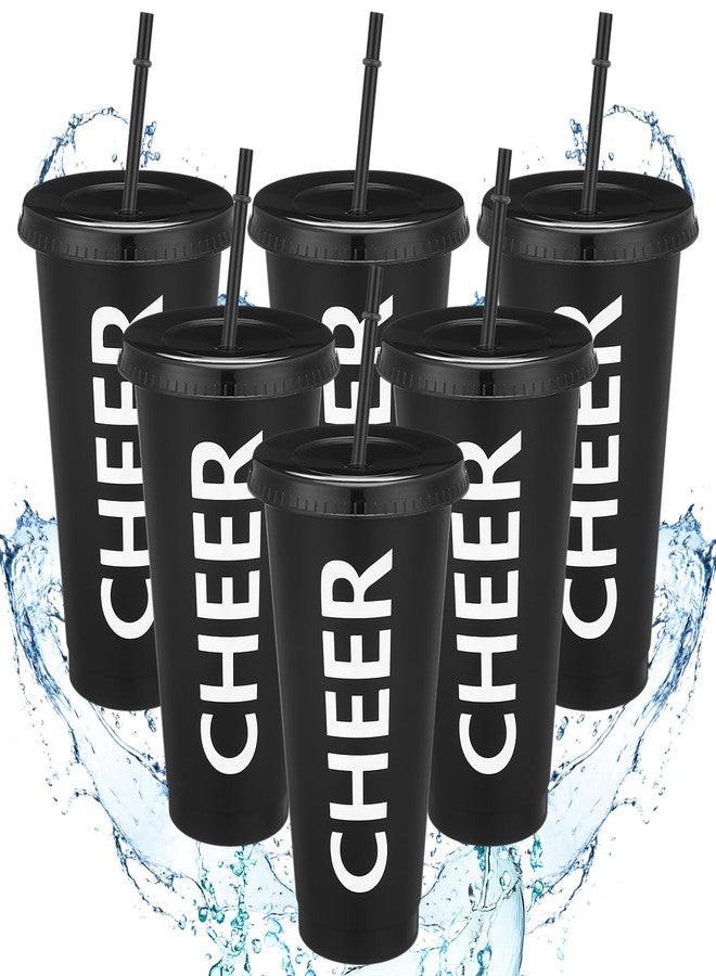Layhit 6 Sets Cheerleader Gift Bulk for Team Cheer Cups 24 oz Reusable Plastic Cheer Tumblers Cheerleader Cup with Lid and Straw for Team Sport Party Favor Supplies Senior Night Gift (Black) - Image 1