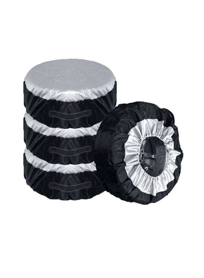 Comily Plus+ 4pcs/set 210D Polyester Spare Tire Covers Storage Tote Bags with Handle Fit for 16"-18" Tyres in Diameter-Black/Silver - Image 1