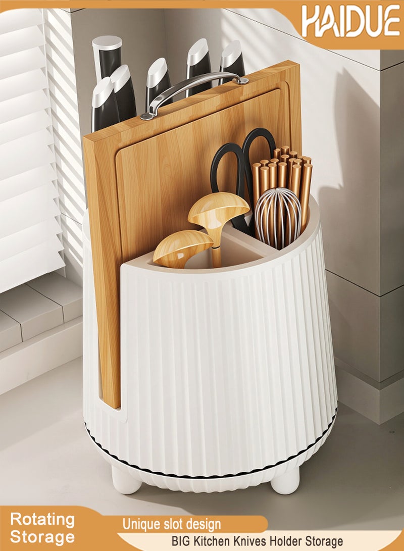 Haidue BIG Kitchen Knives Holder Storage & Cutting Board Holder Stand Unique Slot Design Multifunctional Kitchen Spoon and Chopsticks Holder Kitchen Knives & Accessories(White) - Image 1