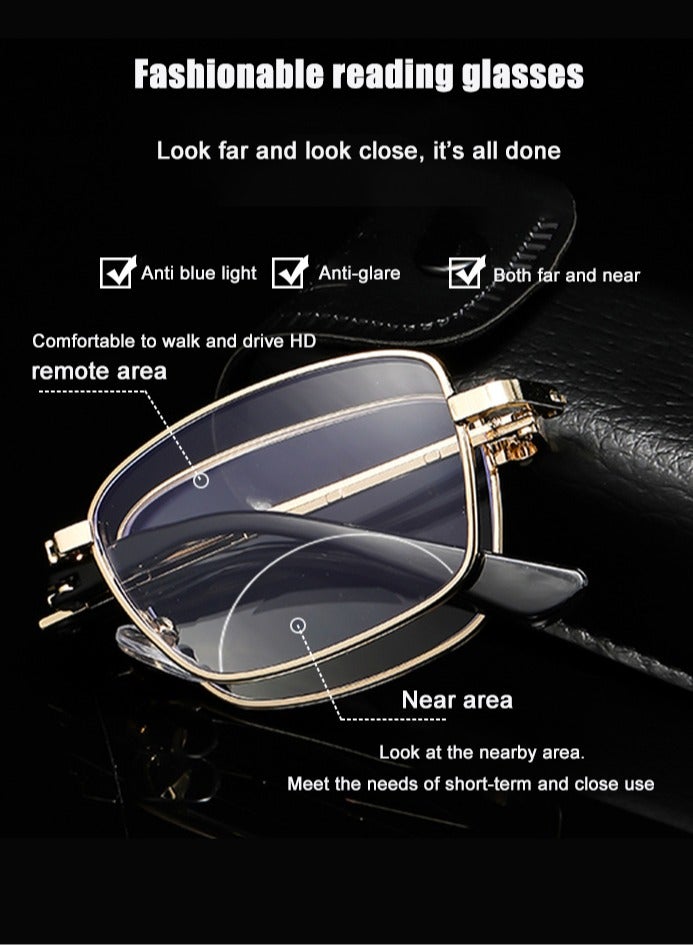 ميون نظارات قراءة قابلة للطي، نظارات مضادة للضوء الأزرق، نظارات ثنائية البؤرة للمسافات القريبة والبعيدة للرجال والنساء - Image 2