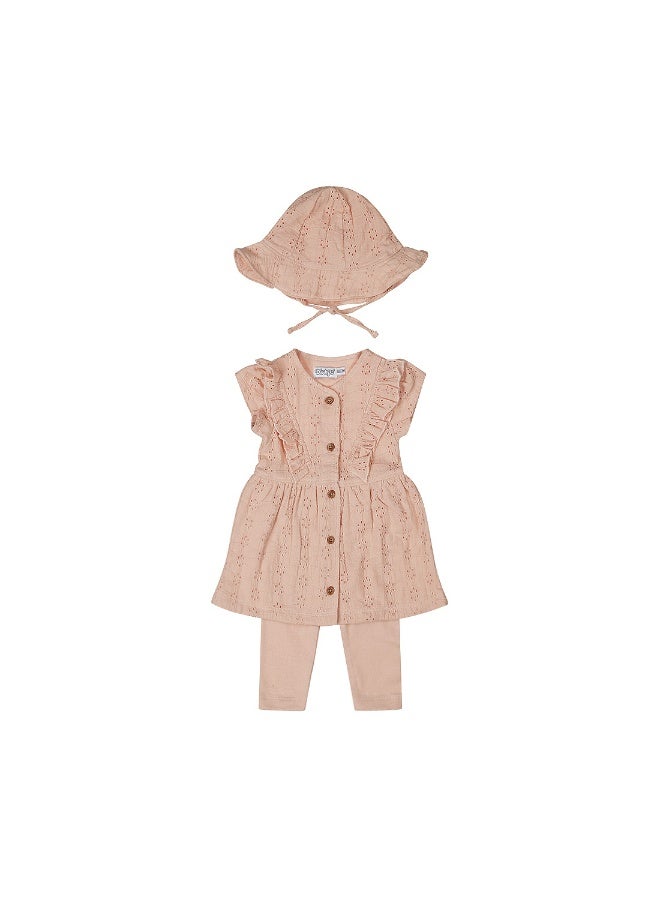 Dirkje Girls Baby Set Dress Legging Hat Coral Pink - Image 1