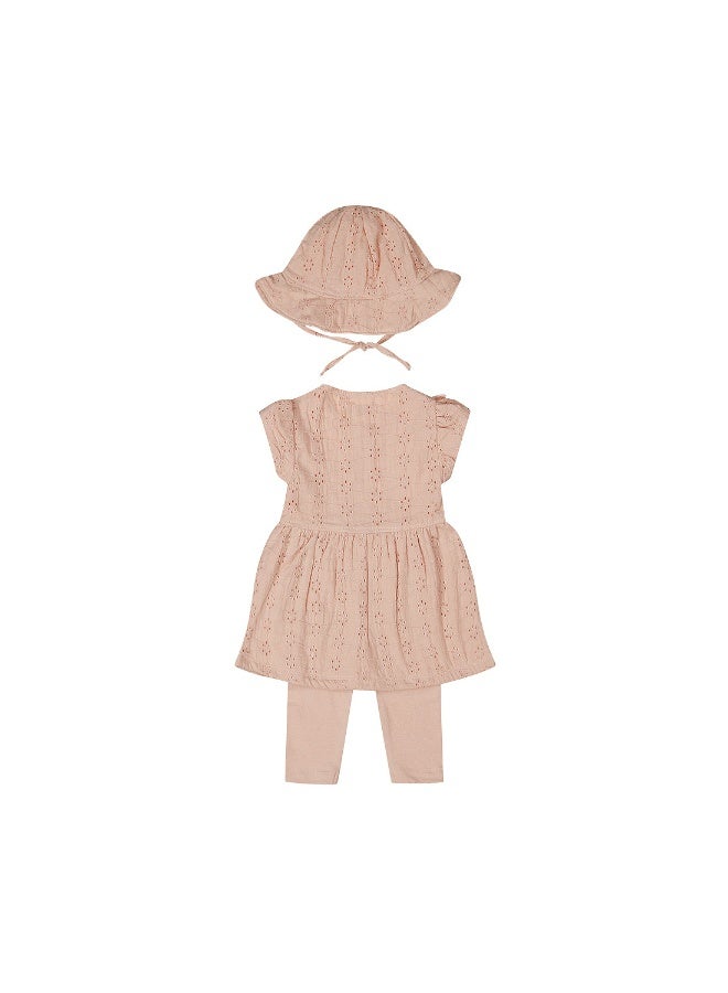 Dirkje Girls Baby Set Dress Legging Hat Coral Pink - Image 2