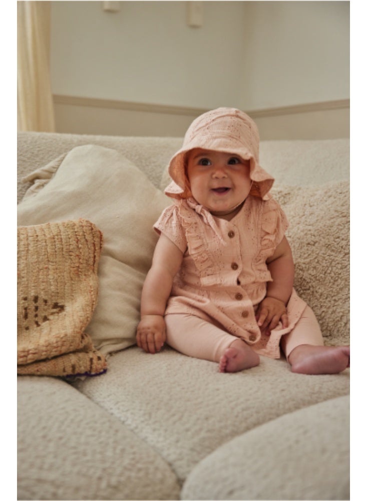 Dirkje Girls Baby Set Dress Legging Hat Coral Pink - Image 4