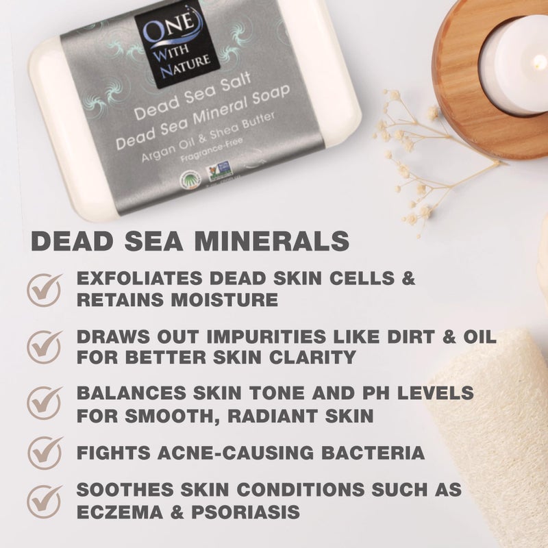 One With Nature Dead Sea Soap 7oz Variety 3Pk-Dead Sea Mud, Activated Charcoal, and Dead Sea Salt-Detoxifying and Exfoliating Soap Bars with Dead Sea Salt for Face & Body, for Men & Women - Image 3