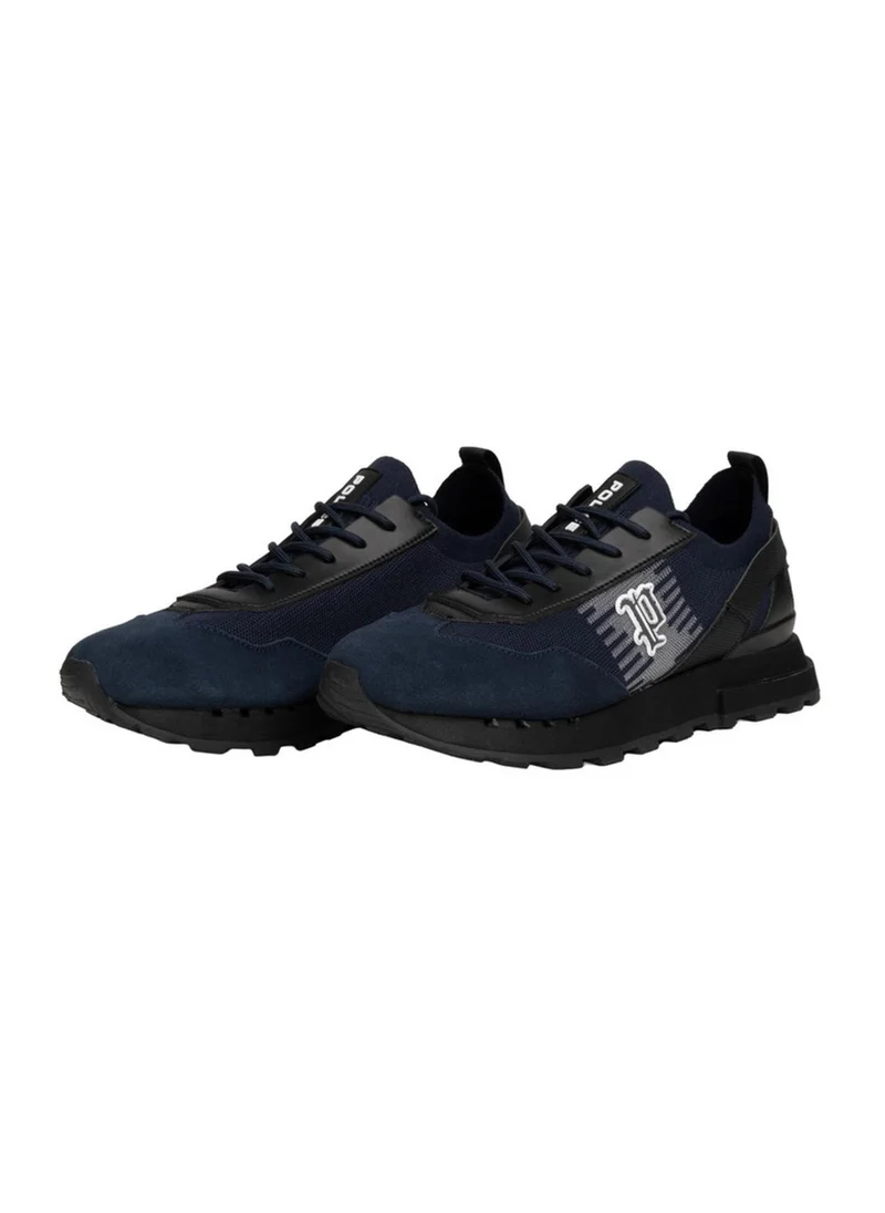 بوليس Police Men's Heritage Varsity Retro Running Sneakers with Collegiate Logo, Textured Panel Upper - Blue