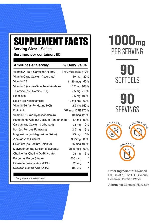 BulkSupplements.com Multivitamin Softgels - Daily Multivitamin, Multimineral Supplement, Multivitamin for Adults wit Fish Oil - Gluten Free, 1 Softgel per Serving, 90 Count (Pack of 1) - Image 2