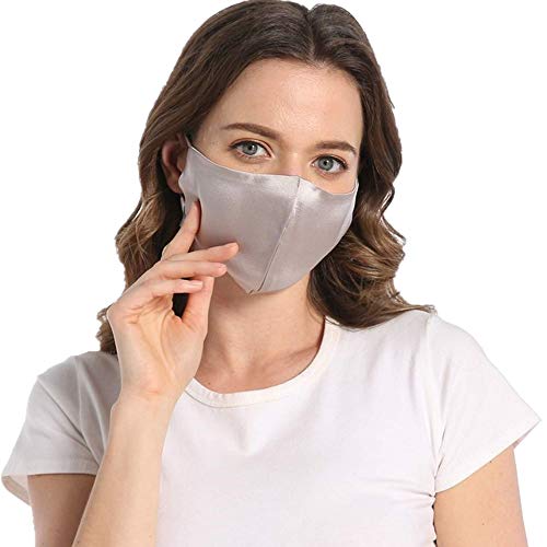 ROSEWARD 100% Mulberry Silk Grey Face Mask Reusable Adjustable with Filter Pocket-Light Gray - Image 1