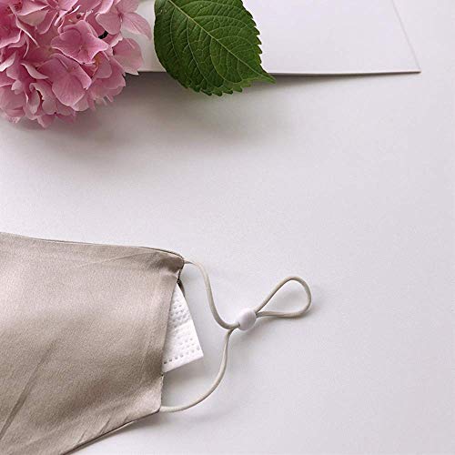 ROSEWARD 100% Mulberry Silk Grey Face Mask Reusable Adjustable with Filter Pocket-Light Gray - Image 2