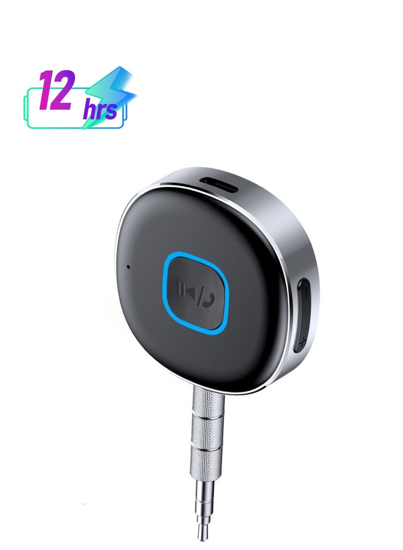 Bluetooth Adapter, Mini AUX Bluetooth 5.0 Receiver for Music Streaming, Hands-free Calls, Dual Connection, 12H Playtime, Car Bluetooth Aux Adapter, Home Stereo, Wired Headphones, Speaker  - Image 1