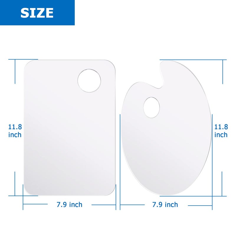 Tamaki 2 Pack 11.8 x 7.9 Inch Acrylic Paint Palette with Thumb Hole Clear Paint Pallet, Easy Clean Non-Stick Artist Pallet for Oil Watercolor Craft DIY Art Painting Palette - Image 2
