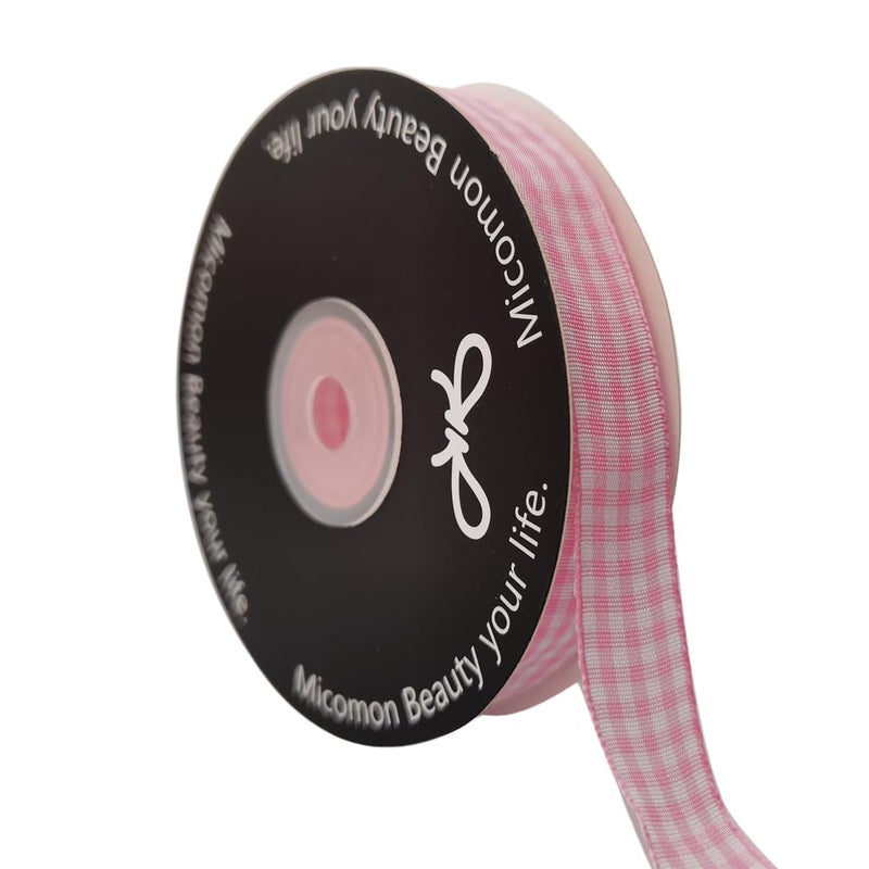 Micomon Pink Gingham Plaid Checked Ribbon 25 Yards Each Roll 100 Polyester 58Pink