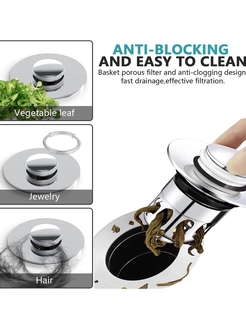 Excefore Pop Up Sink Plug, 2 Pcs Universal Bathroom Sink Stopper, Bathroom Sink Plug Pop-up Drain Filter for 1.2-1.5 Inch Basin Sink Stopper, Replacement Drain Plug for Bathroom Basin Sink Kitchen Bidets - Image 3