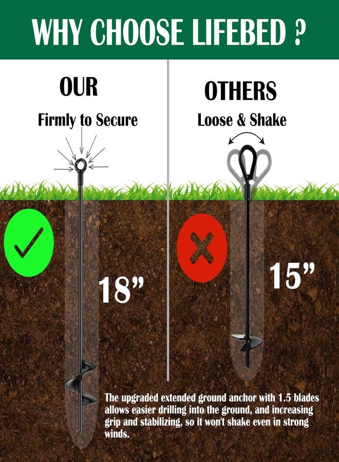 LIFEBED 18 inch Ground Anchors Srew in Heavy Duty, Earth Shed Anchor Kit, Trampoline Stake Hook for Dirt, Swing Sets, Playset, Tent, Canopy, Carport, Mobile Home Tie Down, 6 Pack - Image 4