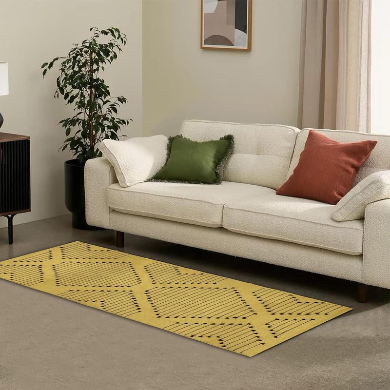 STONEMUNK ® Runner for Living Room | 22x60 Inch | Indoor Floor Rugs for Bedroom | Suitable for Home or Office | Runner for Kichen | Machine Washable Carpet | Cotton Runner - (Yellow - Cut) - Image 4