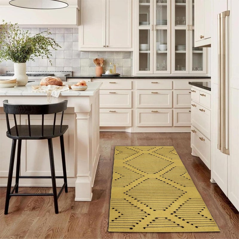 STONEMUNK ® Runner for Living Room | 22x60 Inch | Indoor Floor Rugs for Bedroom | Suitable for Home or Office | Runner for Kichen | Machine Washable Carpet | Cotton Runner - (Yellow - Cut) - Image 2
