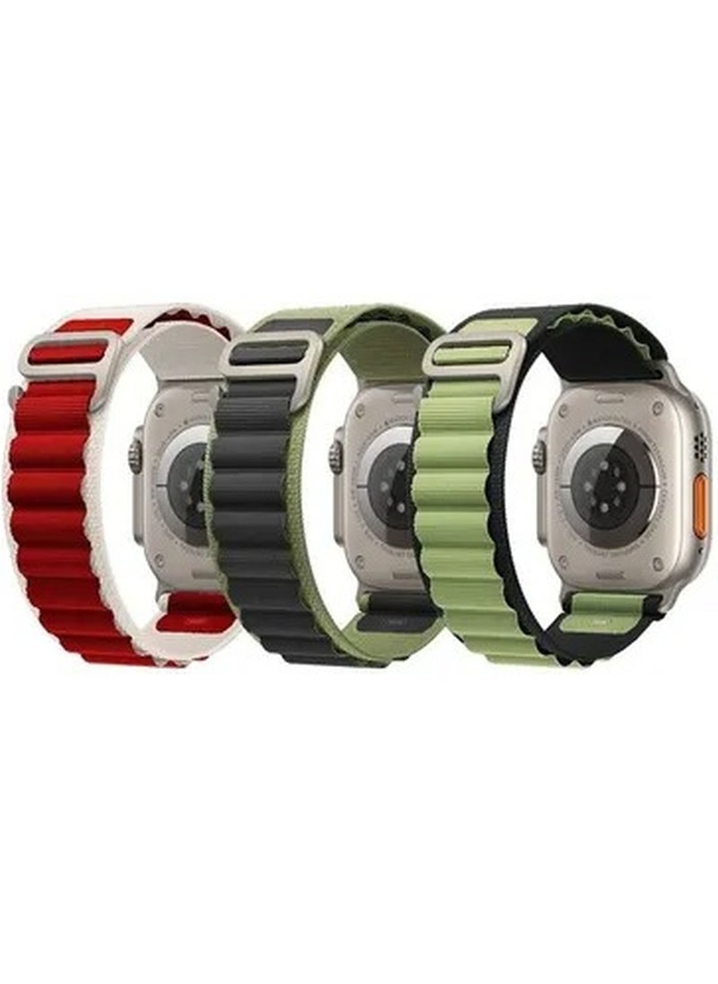Rabos - 3Pack for Apple Watch Alpine Loop Band 49mm/45mm/44mm Nylon Woven Sport Strap Compatible with iWatch Series 8/Ultra/7/SE/6/5/4/3/2/1 Red,White/Green,Black/Black,Green - Image 1