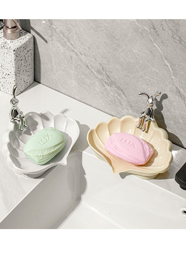 حامل صابون بشكل صدفة مع أنبوب تصريف، موفر للصابون، صينية صابون، سهل التنظيف، يستخدم في الدش، الحمام، حوض المطبخ، حوض الاستحمام - Image 2