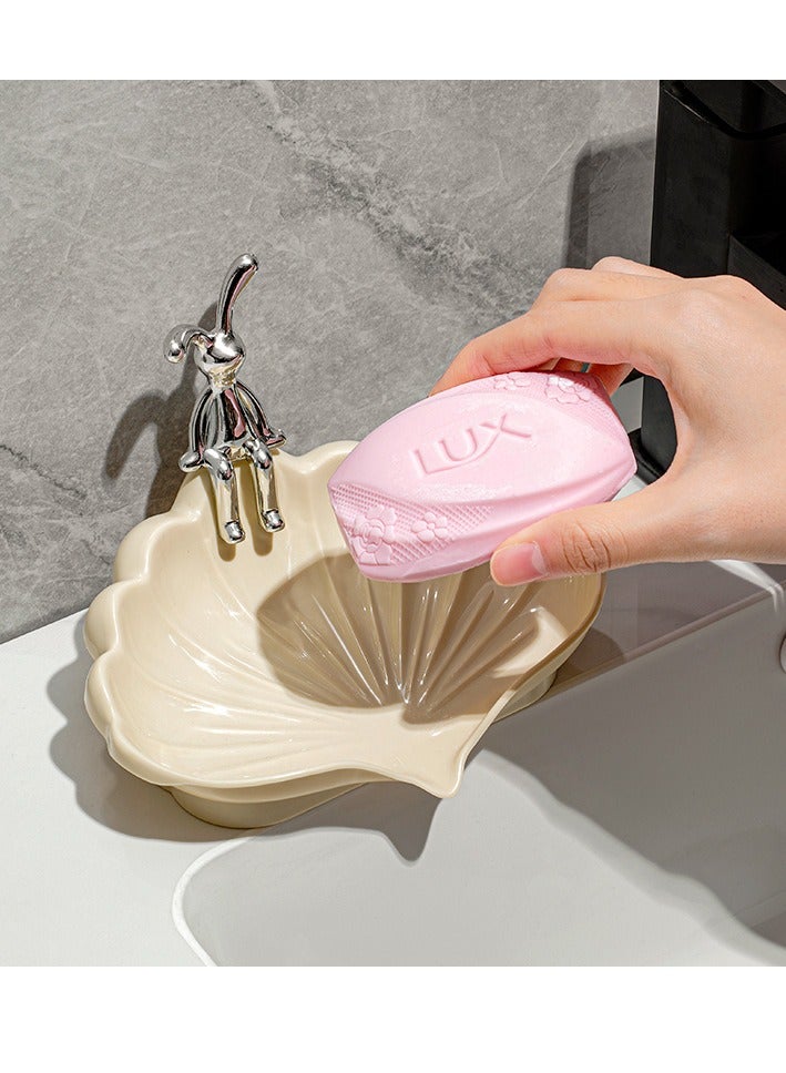 حامل صابون بشكل صدفة مع أنبوب تصريف، موفر للصابون، صينية صابون، سهل التنظيف، يستخدم في الدش، الحمام، حوض المطبخ، حوض الاستحمام - Image 3