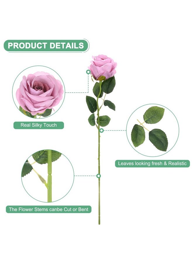 M METERXITY M METERXITY 20-Pack Rose Artificial Flowers with Long Stem, Silk Faux Roses Plastic Bouquets Real Touch Faux Flowers for Home Decor/Wedding/Christmas/DIY/Party/Garden Office [Purple]  - Image 2