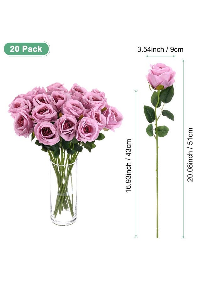 M METERXITY M METERXITY 20-Pack Rose Artificial Flowers with Long Stem, Silk Faux Roses Plastic Bouquets Real Touch Faux Flowers for Home Decor/Wedding/Christmas/DIY/Party/Garden Office [Purple]  - Image 3