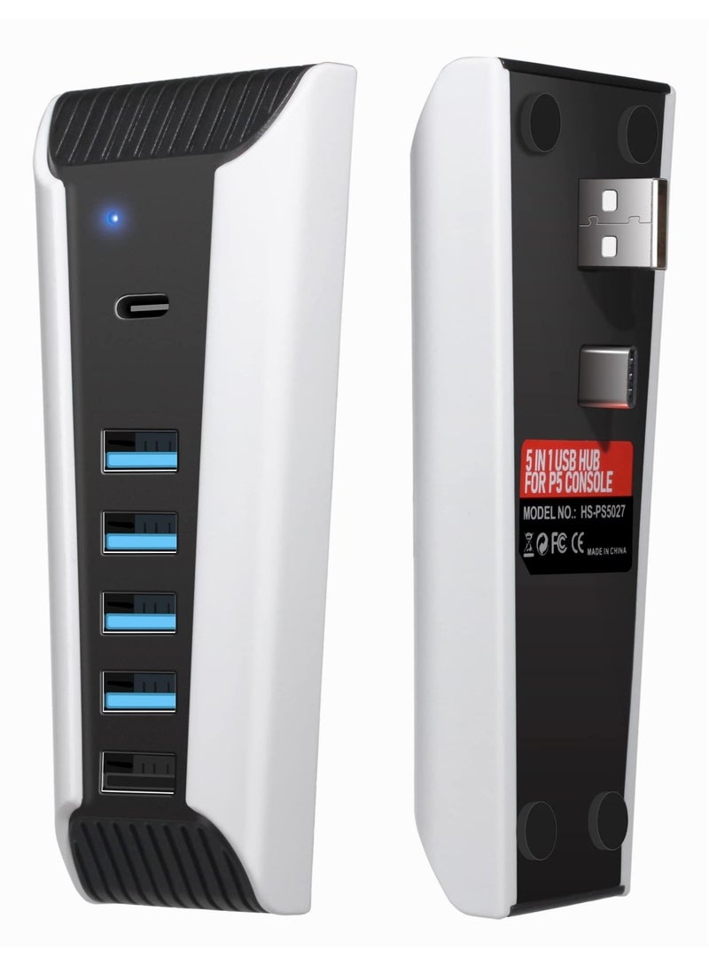 Captaintech USB Hub for PS5 5 Port USB Hub Fit for PS5,USB High-Speed Expansion Adapter Hub Charger USB Extender Compatible with Playstation 5 Game Consolewith 4 USB + 1 USB Charging Port + 1 Type C Port - Image 1