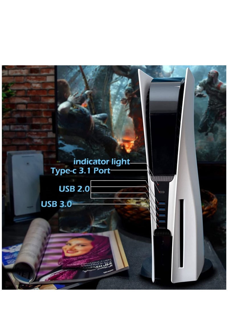 Captaintech USB Hub for PS5 5 Port USB Hub Fit for PS5,USB High-Speed Expansion Adapter Hub Charger USB Extender Compatible with Playstation 5 Game Consolewith 4 USB + 1 USB Charging Port + 1 Type C Port - Image 2