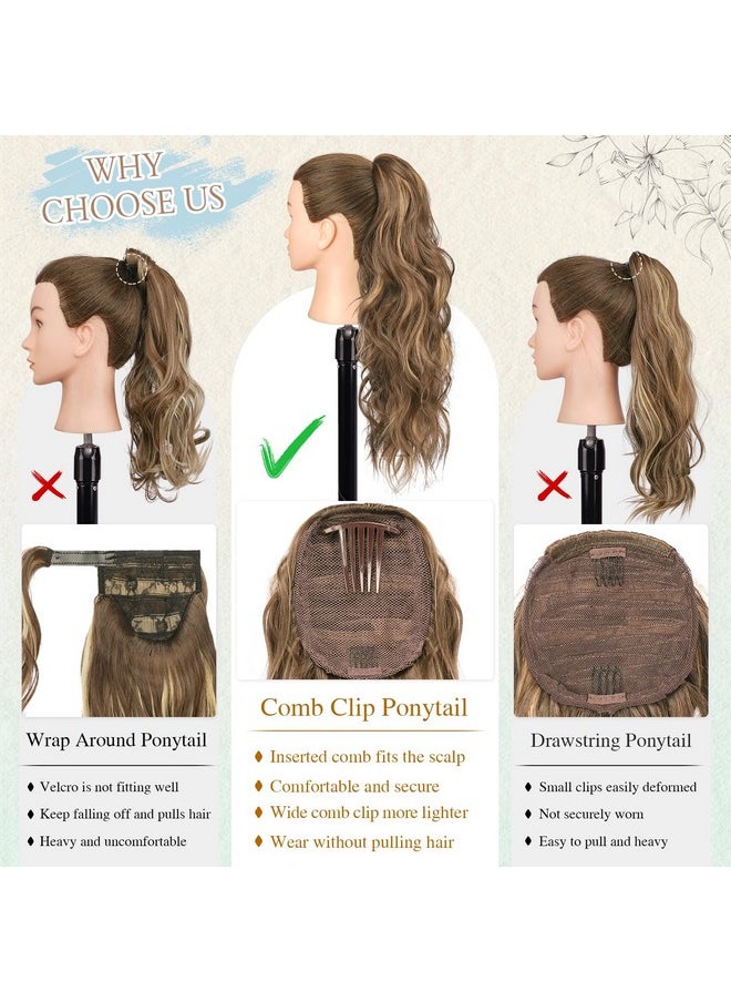 SOFEIYAN Drawstring Ponytail Extension 24 Inch Wavy Curly Clip On Hairpiece Comb Clip In Ponytail Extensions Layered Fluffy Thick Pony Tails Hair Extension Synthetic Hairpieces For Women-Natural Black 