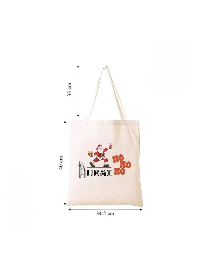 PRINTSHOP4ME Christmas Santa Cotton Tote Bag For Celebrations-Christmas Design Printed Bags For Women-Reusable Bag,Party Gift Idea And Cotton Gift Bag - Image 2