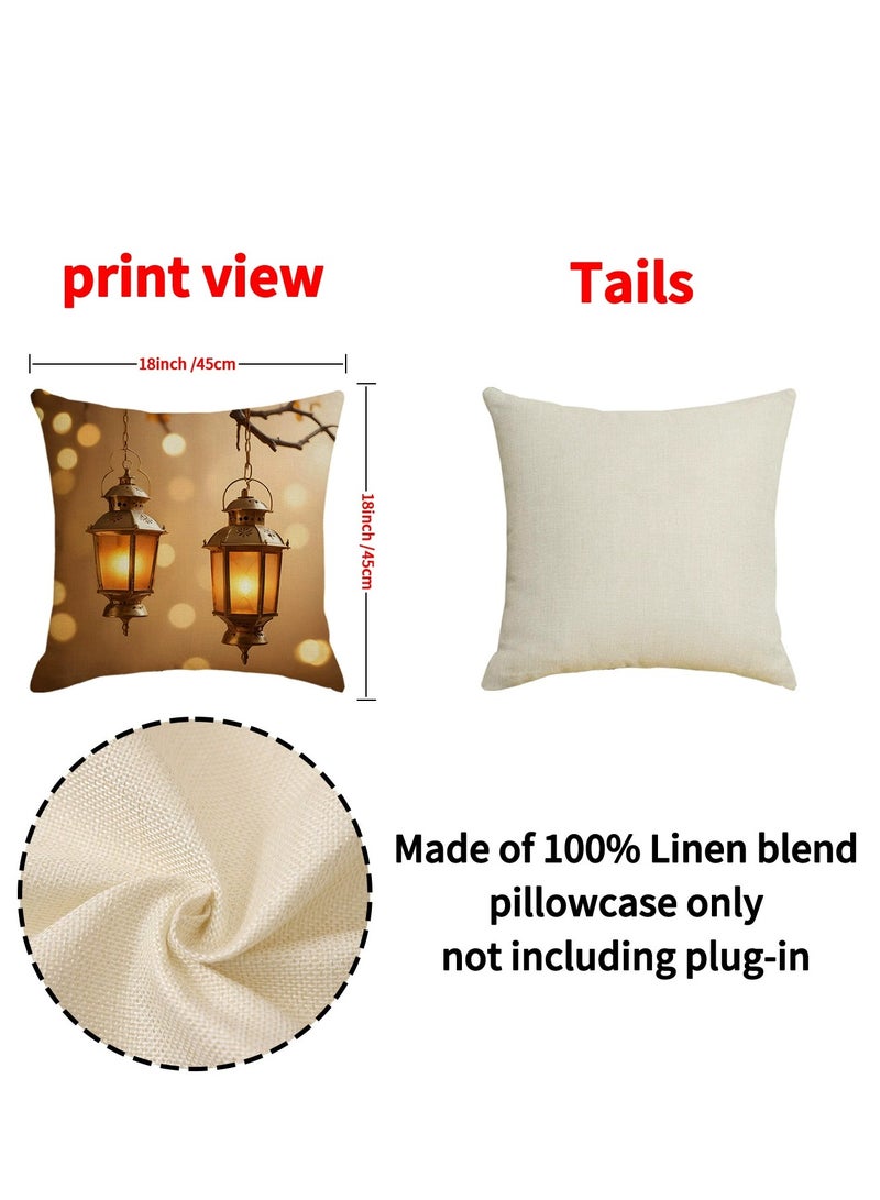 New moon oil lamp print pillowcase holiday decoration home cushion linen breathable sofa pillow four-piece set 45*45CM - Image 4