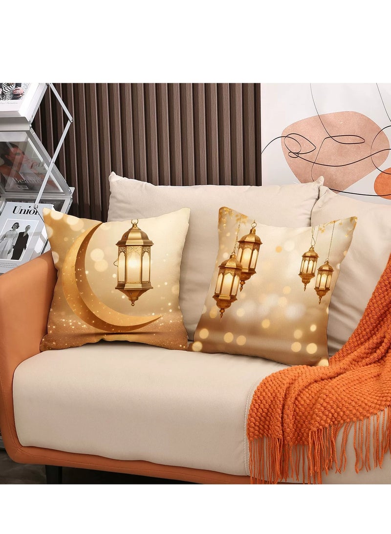 New moon oil lamp print pillowcase holiday decoration home cushion linen breathable sofa pillow four-piece set 45*45CM - Image 3