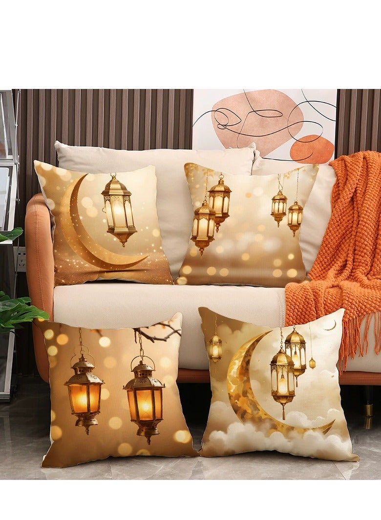 New moon oil lamp print pillowcase holiday decoration home cushion linen breathable sofa pillow four-piece set 45*45CM - Image 2