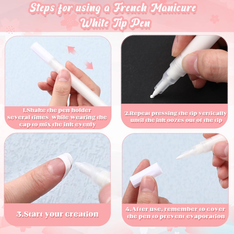 Dunzoom French Manicure Kit Include 2 Pcs French Manicure Pen 0.12 Ounce White Tip Pen 111 Count Tip Nail Stickers Strips Tool for Women DIY Pedicure Nails Kit - Image 3