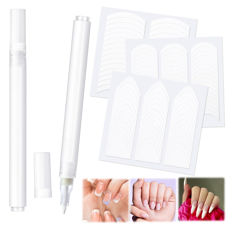 Dunzoom French Manicure Kit Include 2 Pcs French Manicure Pen 0.12 Ounce White Tip Pen 111 Count Tip Nail Stickers Strips Tool for Women DIY Pedicure Nails Kit - Image 1