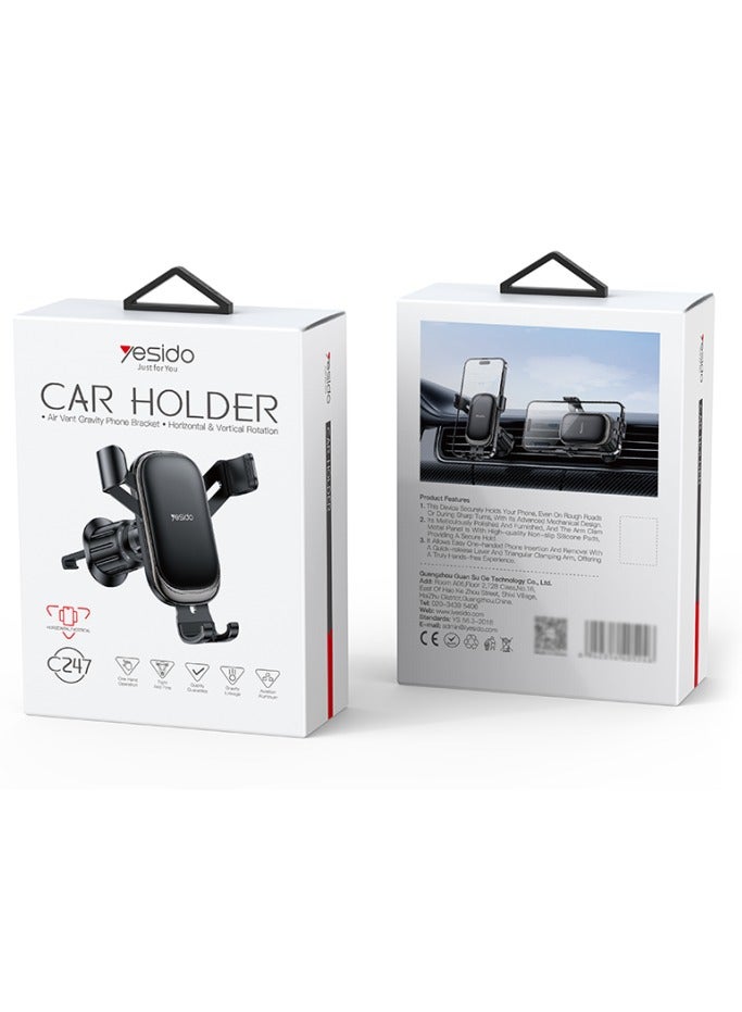 Yesido Yesido Phone holder 360°View Angle Horizontal And Vertical Mechanical Tight Lock Cross-screen Gravity Phone C247  - Image 5